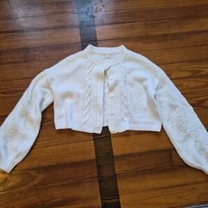 Elegant White Cable Knit Women's Cardigan
